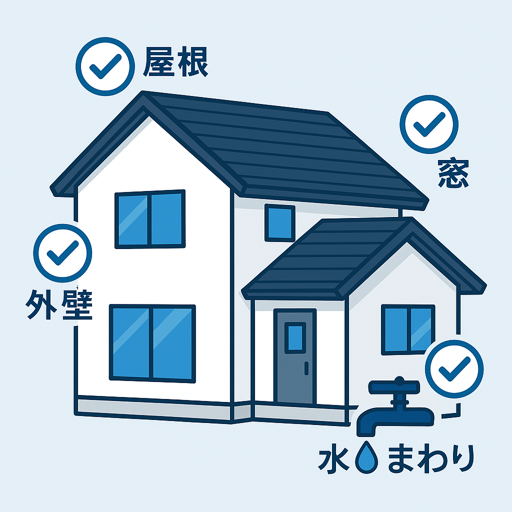 外壁・屋根・水まわりのメンテナンスチェックポイント図